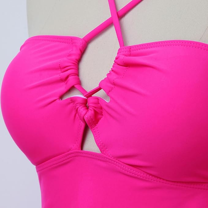 2026 Women's Twisted Halter Solid-Color Two-Piece Tank Swimsuit Set