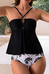 2026 Women's Twisted Halter Solid-Color Two-Piece Tank Swimsuit Set