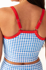 2026 Women's Sweet and Modest Blue and White Gingham Bikini Set