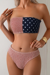 2026 Women's Red, White and Blue Star Striped Ruffled Bikini Set