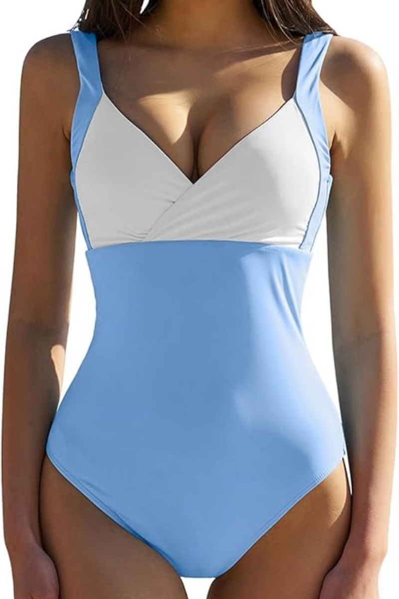 Women's Sexy V-Neck One-Piece Swimsuit With Color Blocking