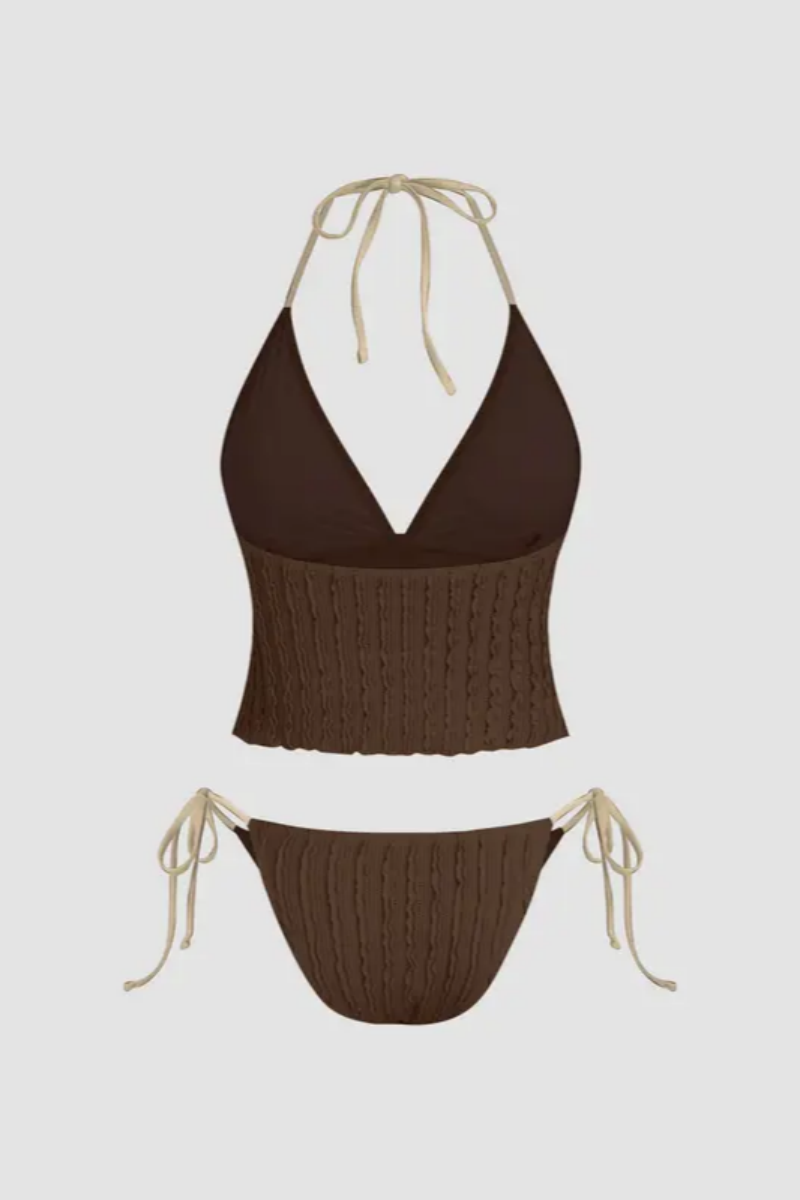 Women's Wavy-Pattern Deep V-Neck Tankini 3-Piece Set
