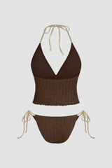 Women's Wavy-Pattern Deep V-Neck Tankini 3-Piece Set