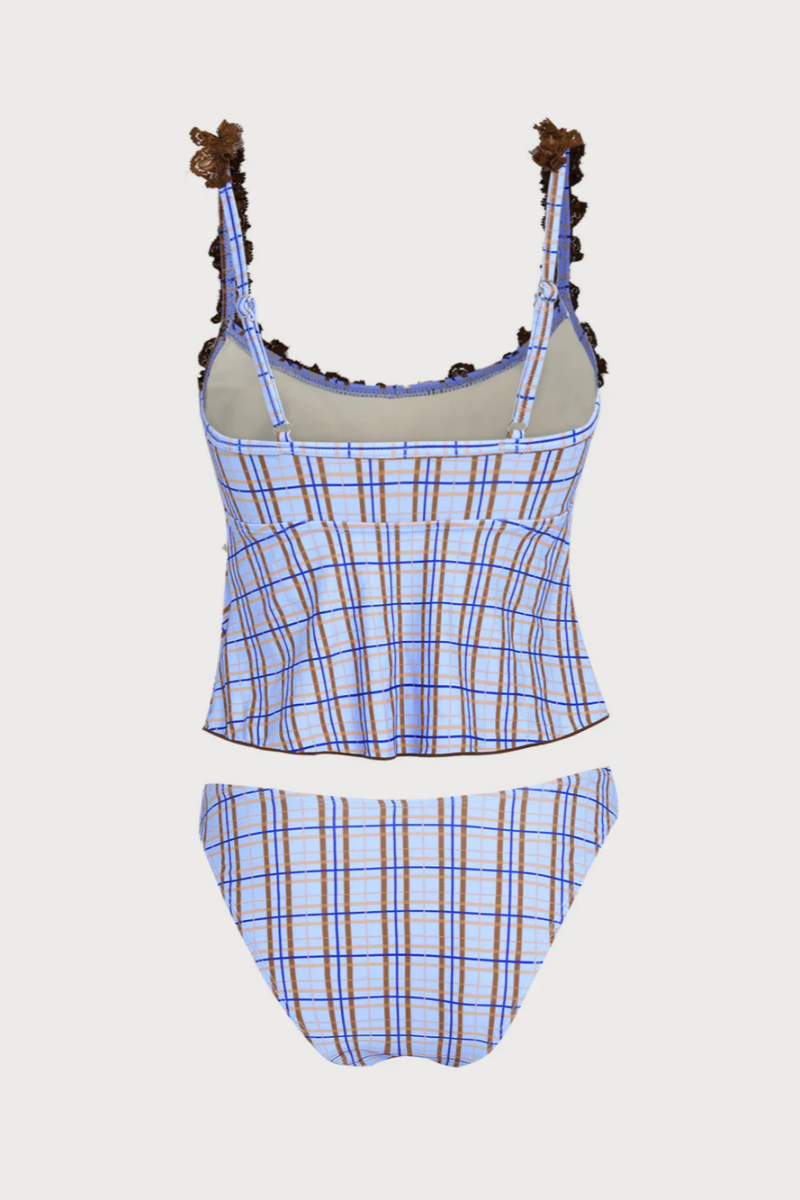 2026 Plaid Ruffle Bowknot Tankini Set