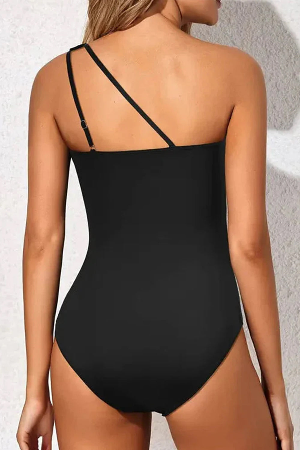 Stylish Black One-Shoulder Tummy Control One Piece Swimsuit