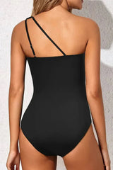 Stylish Black One-Shoulder Tummy Control One Piece Swimsuit