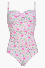 Women's Rose Print Pleated One-Piece Swimsuit