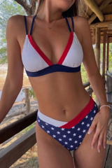 2026 Women's Red and Blue Star Print Triangle Bikini Two-Piece Set