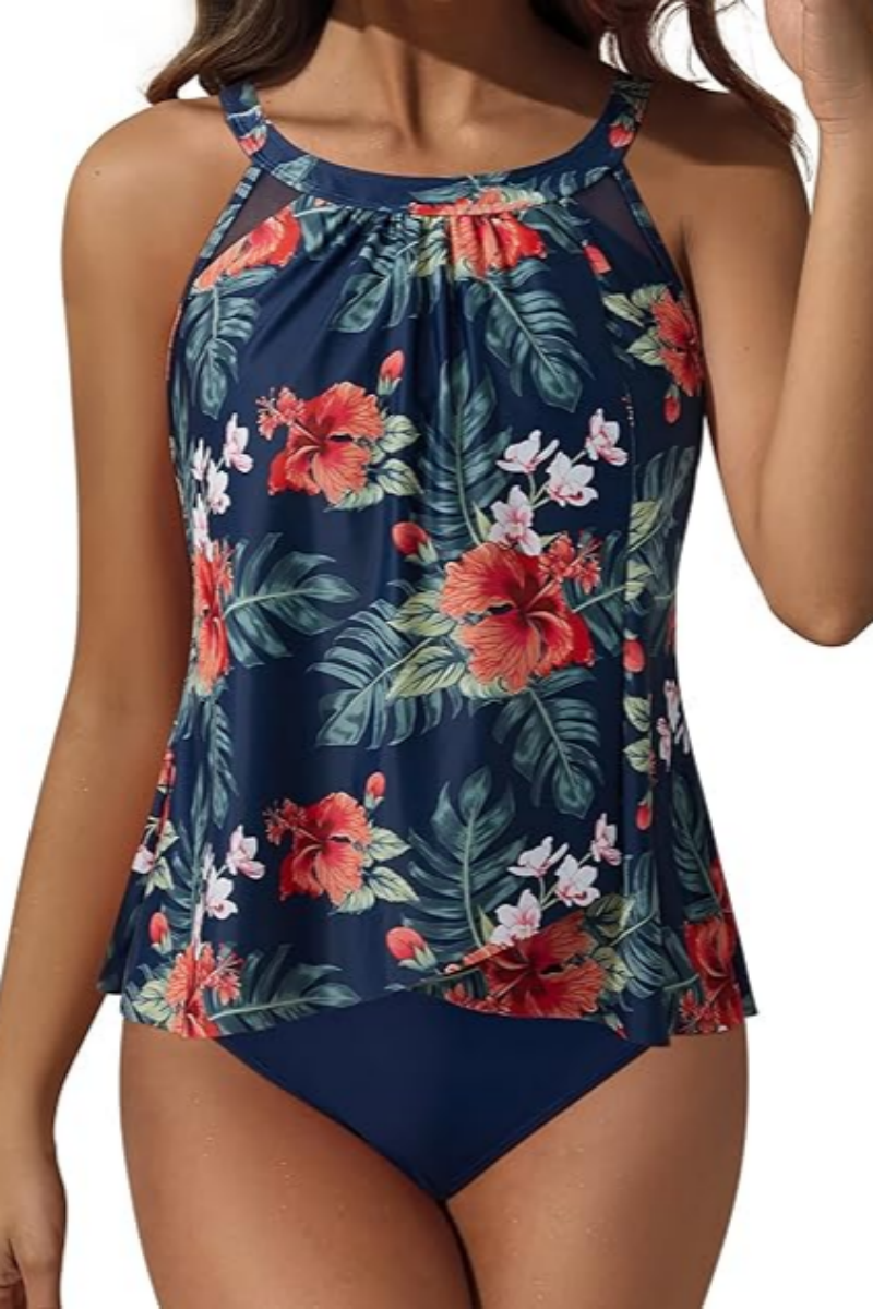 2026 Women's Ruffled High-Waisted Two-Piece Tummy Control Tankini Swimsuit