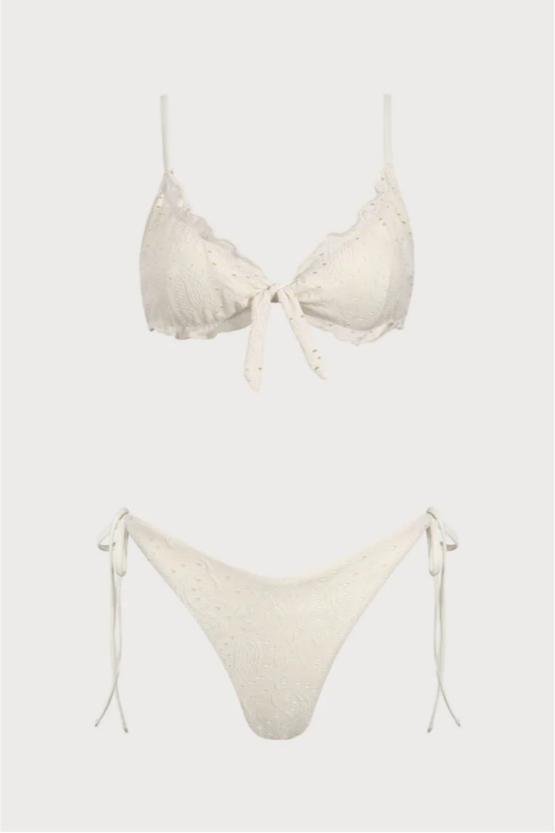 2026 Women's White Hollow-Out Ruffled Off-Shoulder Bikini Set