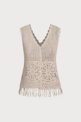 2026 Apricot Crochet Net Button Vest Blouse