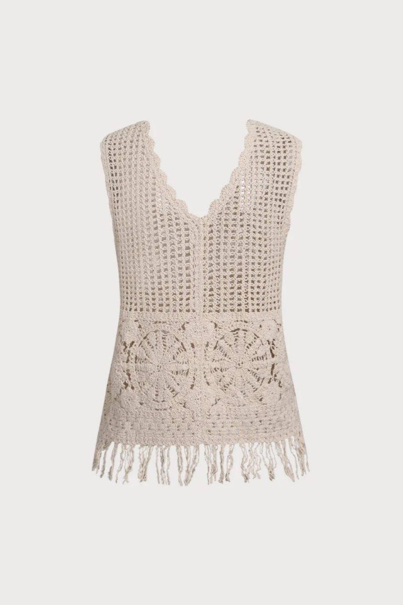 2026 Apricot Crochet Net Button Vest Blouse