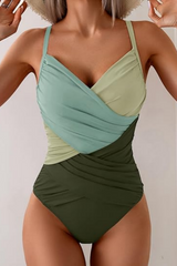 Women's Cross-Strap Color Block One-Piece Swimsuit