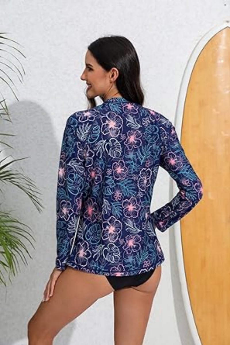 2026 Women's Long-Sleeved Built-in Bra Tankini Print Two-Piece Set