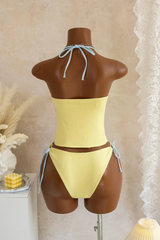 2026 Women's Stylish Two-Piece Tankini Swimsuit with Solid Color and Floral Lace Paneling