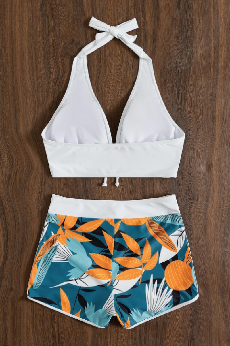 2026 Women's Summer Beach Floral Print Backless Bikini Set