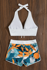 2026 Women's Summer Beach Floral Print Backless Bikini Set