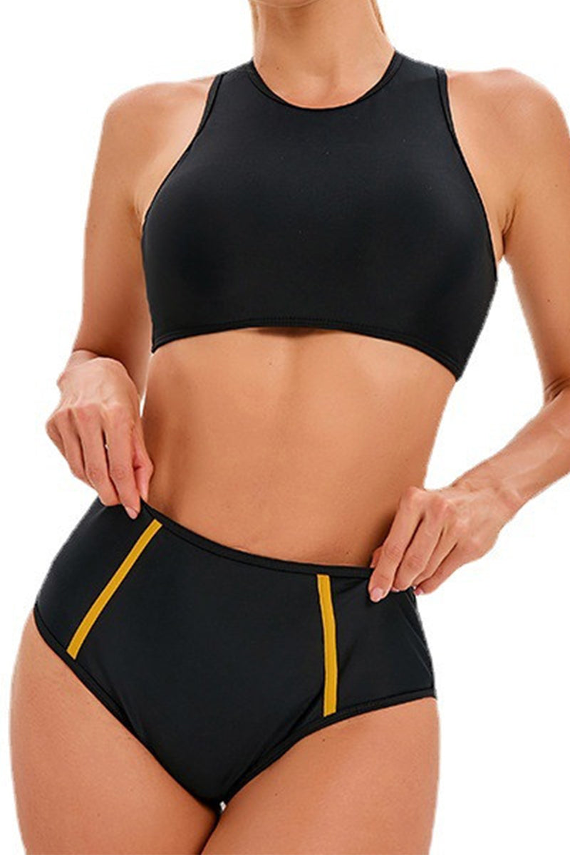 2026 Women's Black Sports Two-Piece Swimsuit Conservative High-Waisted Bikini Set