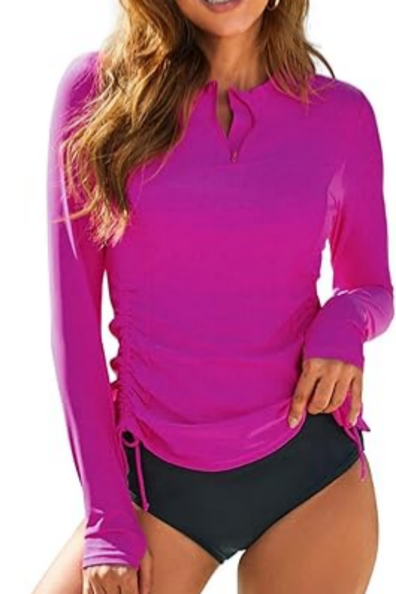 2026 Women's Long-Sleeved Solid Color Tankini Swimsuit Set