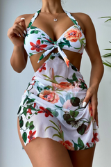 2026 Women's Printed Halter Bikini with Detachable Beach Dress
