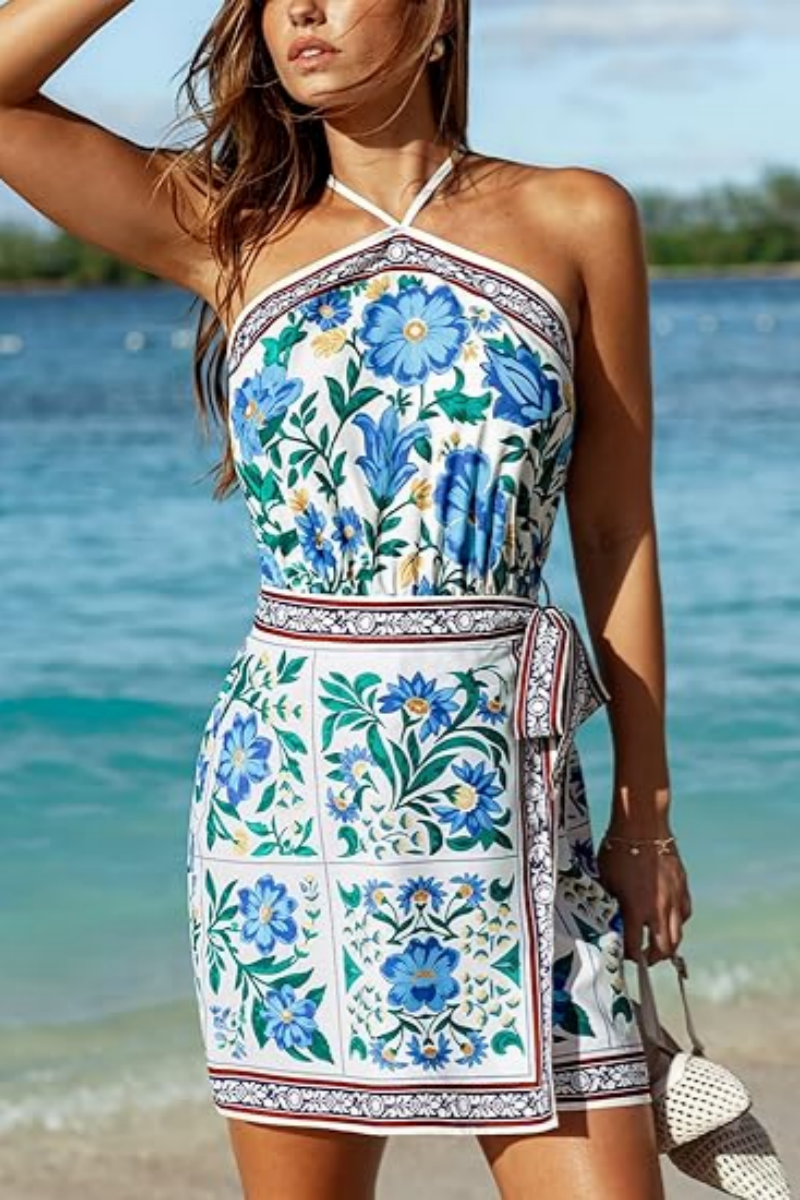 Women's Bohemian Style Backless Crossover Beach Dress