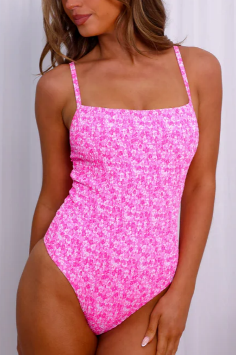 2026 Women's Elegant Square Neck Printed One-Piece Swimsuit