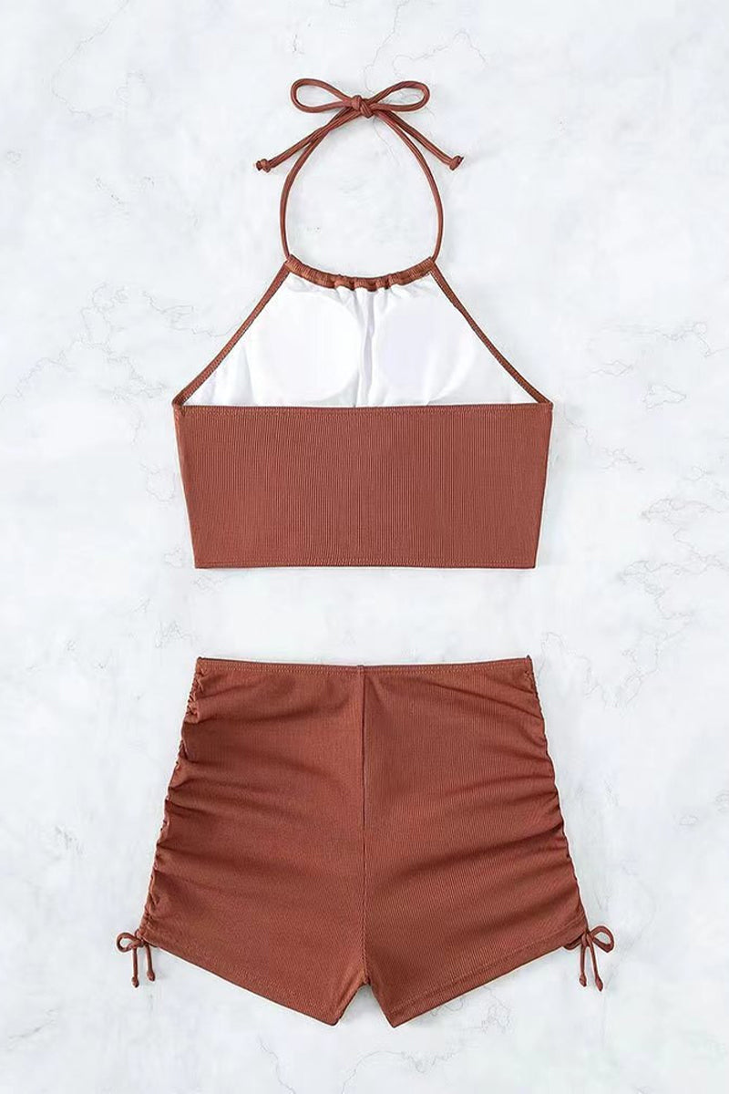 2026 Women's Solid Color Sexy Backless Bikini Swimsuit Set
