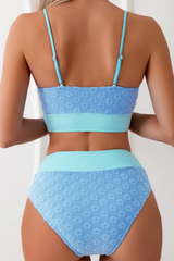 2026 Women's Color-Blocked Floral Pattern Adjustable Straps Backless Bikini Set