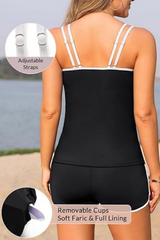 2026 Women's Solid Color Piping Two-Piece One-Piece Swimsuit