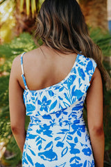 RUFFLE ONE SHOULDER ONE PIECE IN BLUE FLORAL
