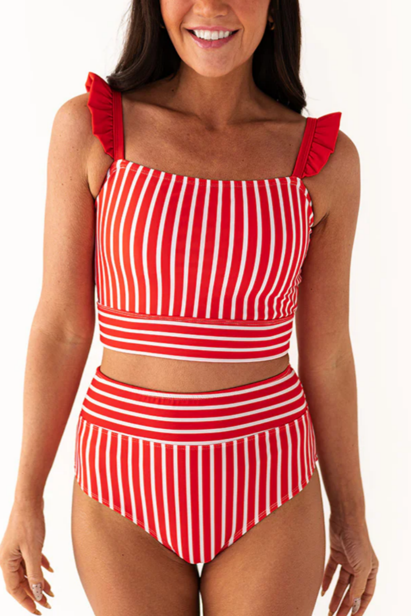 2026 Women's Striped Print Bikini Set with Flutter Sleeves