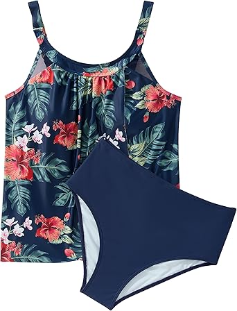 2026 Women's Ruffled High-Waisted Two-Piece Tummy Control Tankini Swimsuit