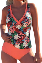2026 Women's Ruffled V-Neck Tankini Swimsuit Set