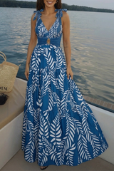2026 Women's Printed Two-Piece Swimsuit with Shoulder Ties and Skirt