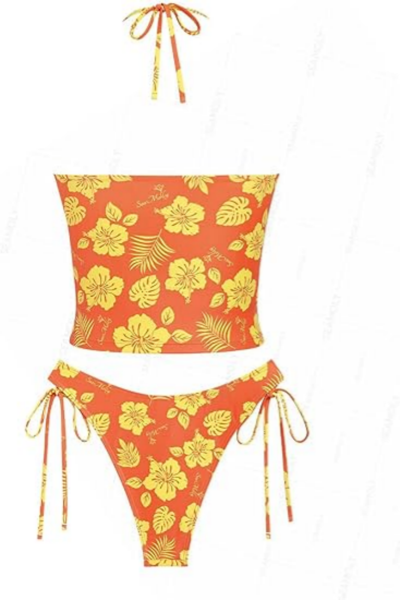 2026 Women's Tankinis Striped Halter String Tie Side 2 Piece Tankini Sets Swimsuit