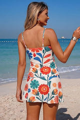 2026 Women's Spaghetti Strap Printed Bandeau Vest Tankini Set