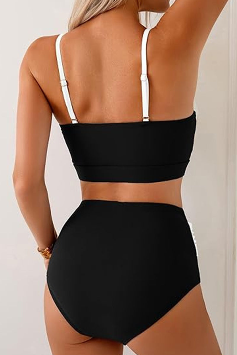 2026 Women's Oval Metal Hollowed-Out Two-Piece Color-Blocked Bikini Set