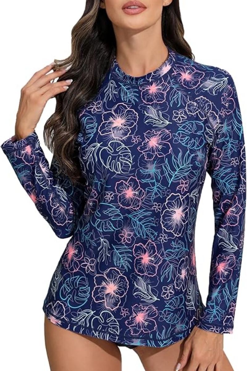 2026 Women's Long-Sleeved Built-in Bra Tankini Print Two-Piece Set
