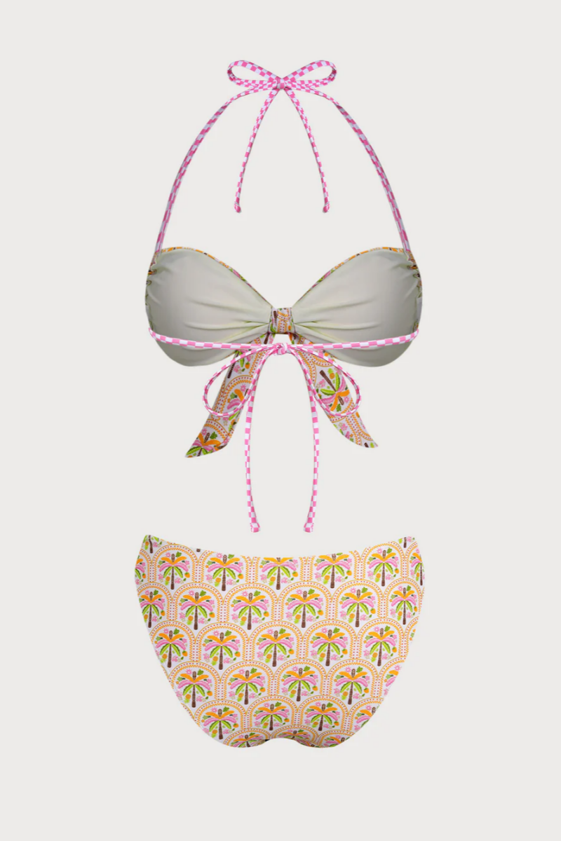 2026 Women's Floral Print Color Block Twisted Bikini Set