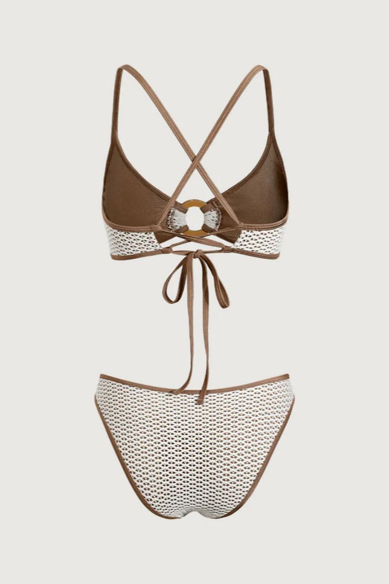 2026 Contrast Color Crochet O-Ring Halter Bikini Two-Piece Set