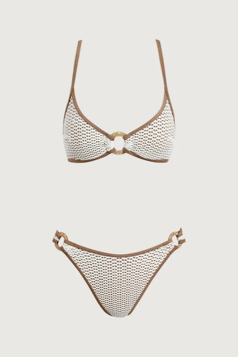 2026 Contrast Color Crochet O-Ring Halter Bikini Two-Piece Set