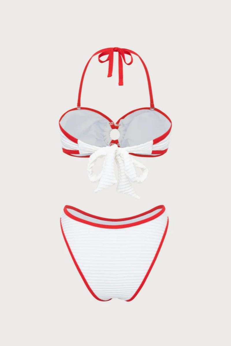 2026  White Red Contrast Ring Cutout 2-Piece Bikini Set