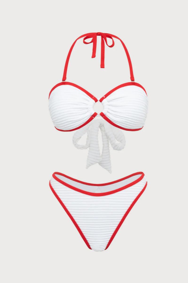 2026  White Red Contrast Ring Cutout 2-Piece Bikini Set