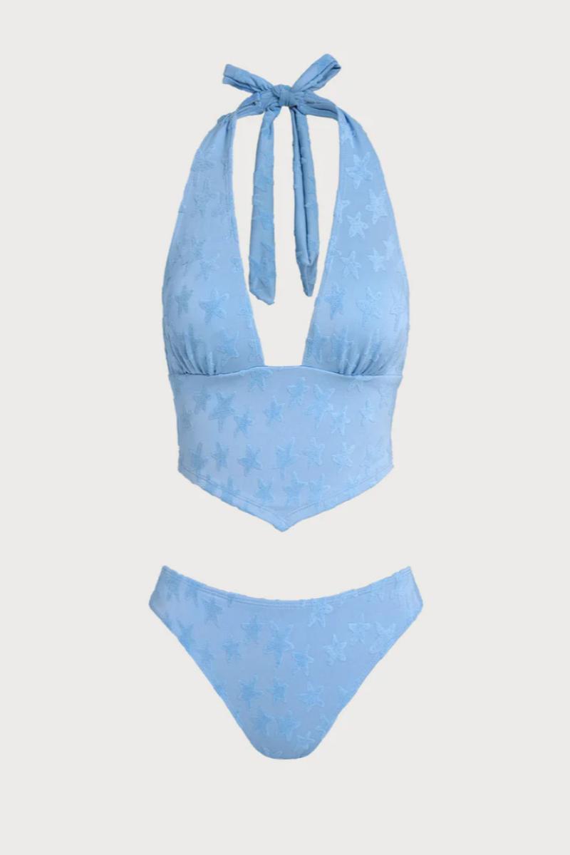 2026 Blue Five-Pointed Star Terry Halter 2-Piece Tankini Set
