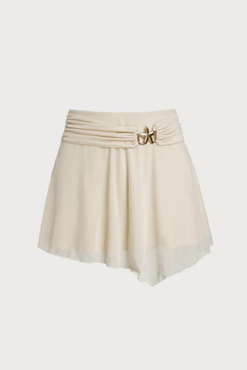 2026 Off White & Mint Green Starfish Hardware High Waist Ruched Mesh Beach Skirt