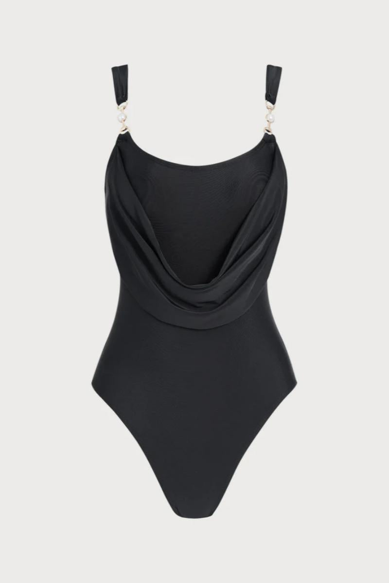 2026  Black U-Neck Rhinestone One-Piece Swimsuit