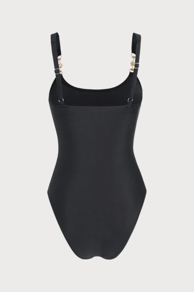 2026  Black U-Neck Rhinestone One-Piece Swimsuit
