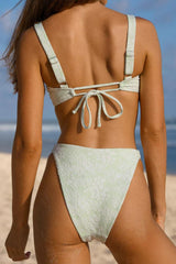 2026  Light Green Floral Jacquard Square Neck Front Twist Shell Detail Bikini Two-Piece Set